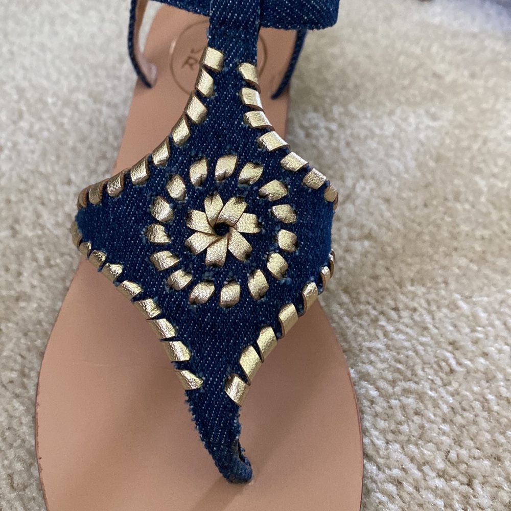 Jack Rogers denim and gold low heeled sandal, 6 - Picture 3 of 10